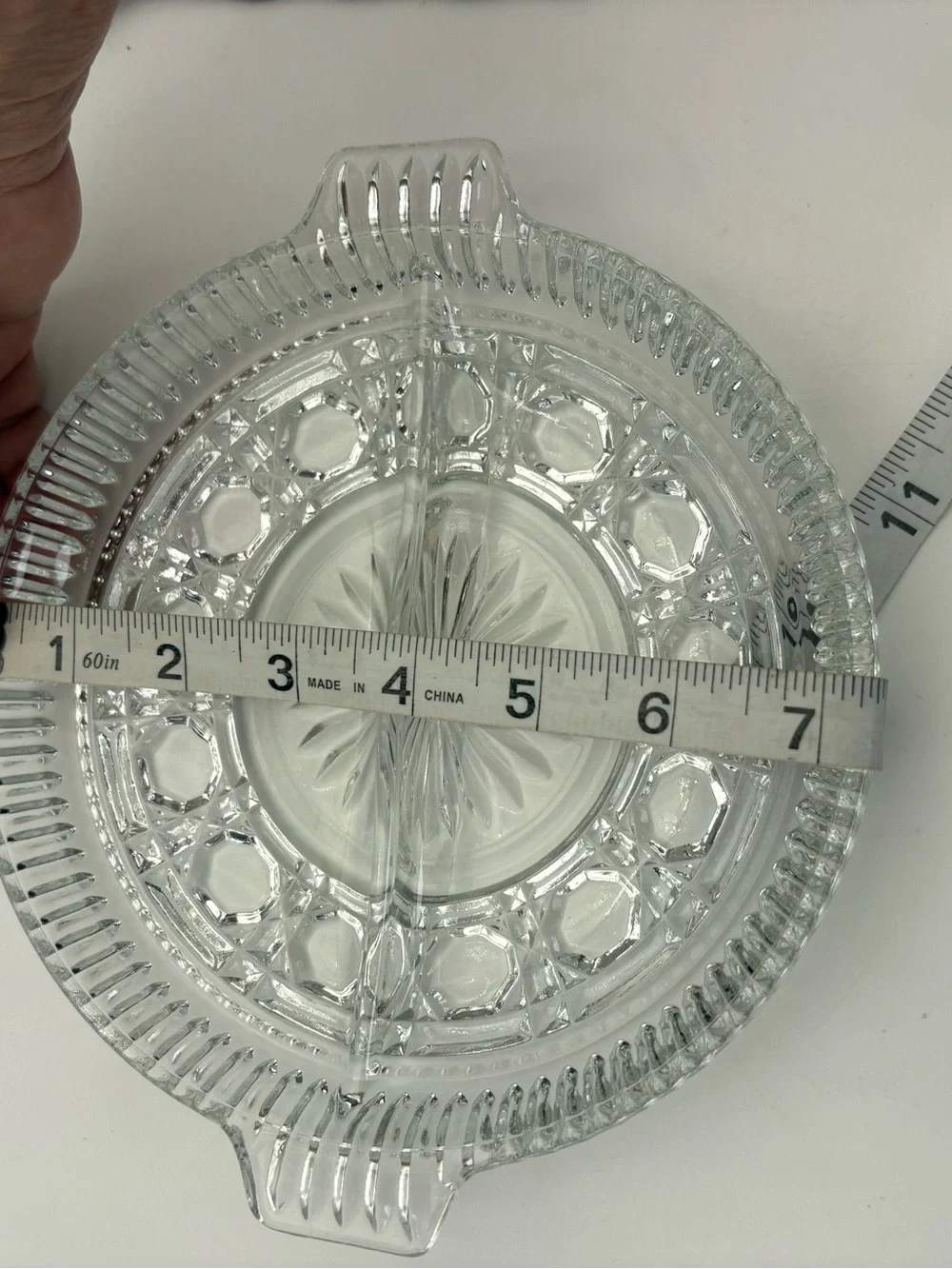 Vintage Federal Glass Windsor Pattern Divided Serving Bowl with Handle - 2 Forks